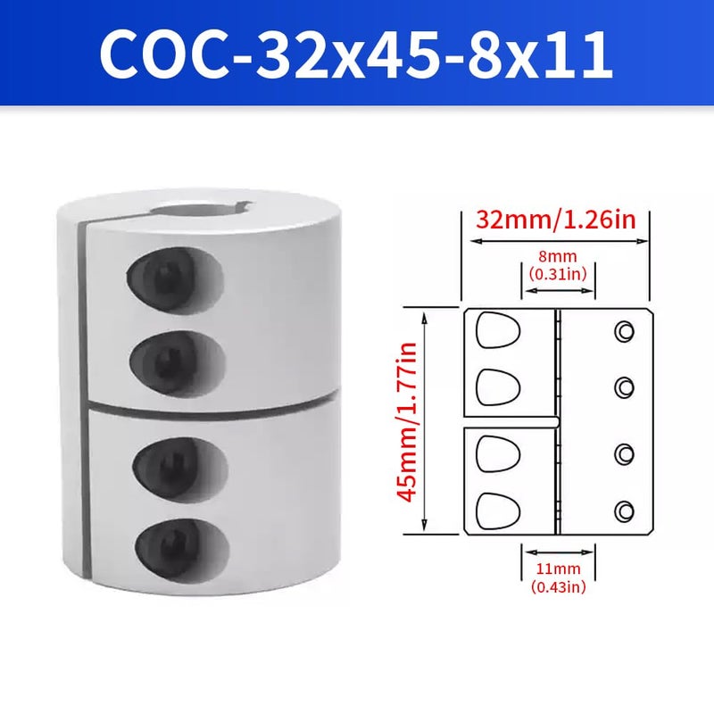 BORDSTRACT 8mm to 11mm Rigid Clamp-On Coupling, Diameter 32mm Length 45mm Aluminium Motor Shaft Coupler Connector for 3D Printer CNC Machine Servo Motor - Image 2